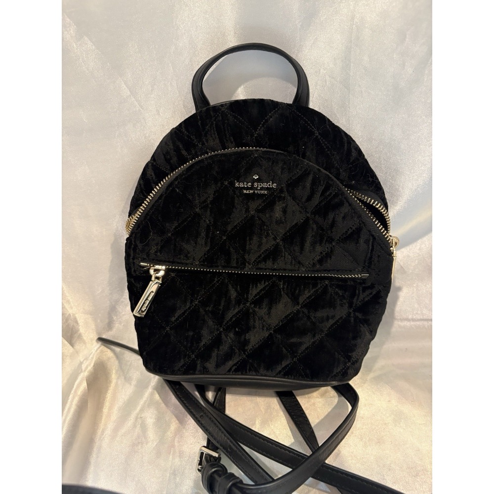 Kate Spade Briar Lane Black Quilted Velvet Mini Convertible Backpack